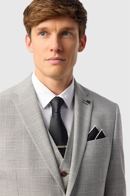 Single Breasted Long Sleeve Two Button Slim Fit Suit Jacket in Light Grey - Image 3