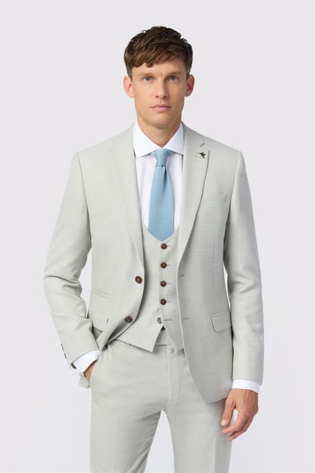 Single Breasted Long Sleeve Two Button V-neck Slim Fit Suit Jacket in Light Grey - Image 1