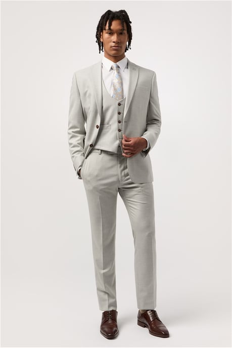Single Breasted Long Sleeve Two Button V-neck Slim Fit Suit Jacket in Light Grey - Image 5