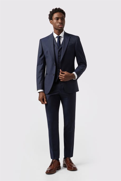 Single Breasted Long Sleeve Two Button Tailored Suit Jacket in Dark Blue - Image 2