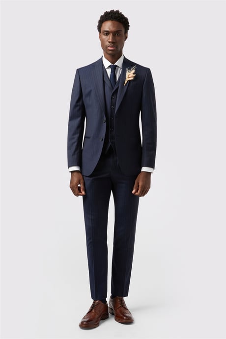Single Breasted Long Sleeve Two Button Tailored Suit Jacket in Dark Blue - Image 3
