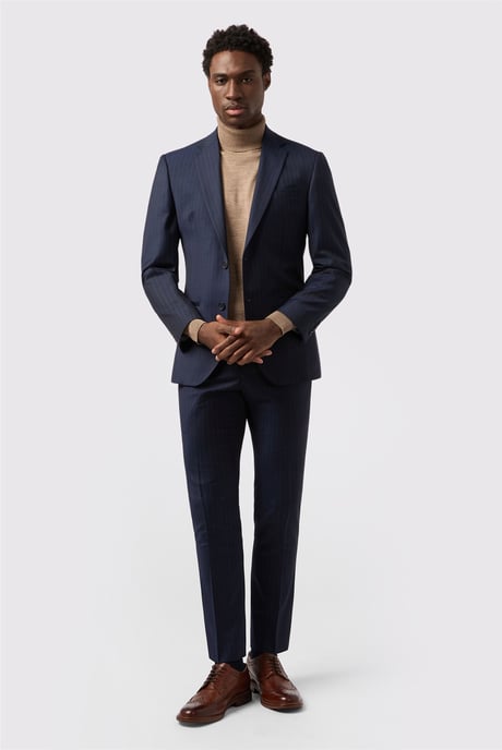 Single Breasted Long Sleeve Two Button Tailored Suit Jacket in Dark Blue - Image 4