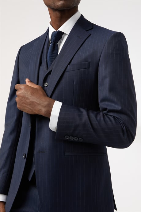 Single Breasted Long Sleeve Two Button Tailored Suit Jacket in Dark Blue - Image 5
