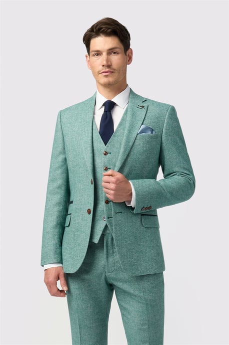 Single Breasted Long Sleeve Two Button Slim Fit Suit Jacket in Mint - Image 1