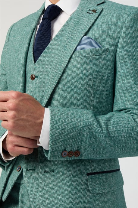 Single Breasted Long Sleeve Two Button Slim Fit Suit Jacket in Mint - Image 5
