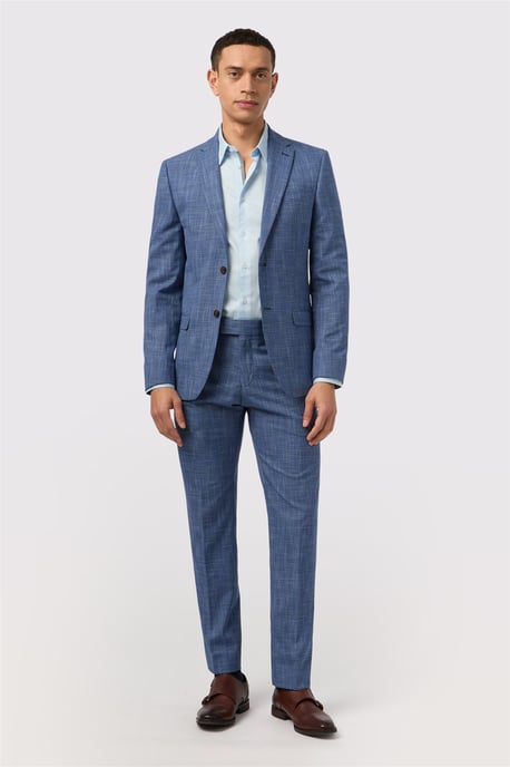 Single Breasted Long Sleeve Two Button Slim Fit Suit Jacket in Light Blue - Image 3