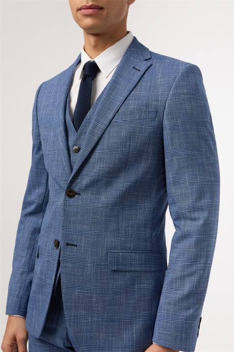 Single Breasted Long Sleeve Two Button Slim Fit Suit Jacket in Light Blue - Image 4