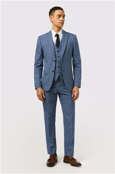 Single Breasted Long Sleeve Two Button Slim Fit Suit Jacket in Light Blue - Image 5
