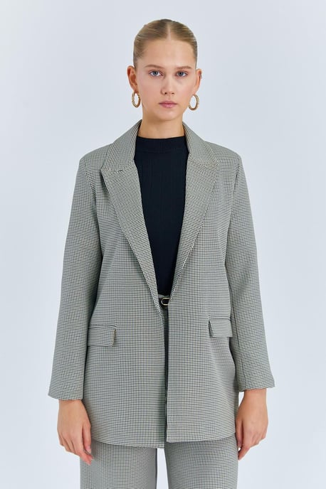 Lång rutmönstrad crepe-blazer - Image 1