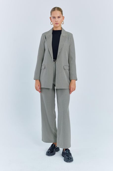 Lång rutmönstrad crepe-blazer - Image 2