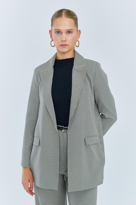 Lång rutmönstrad crepe-blazer - Image 3