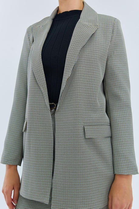 Lång rutmönstrad crepe-blazer - Image 4