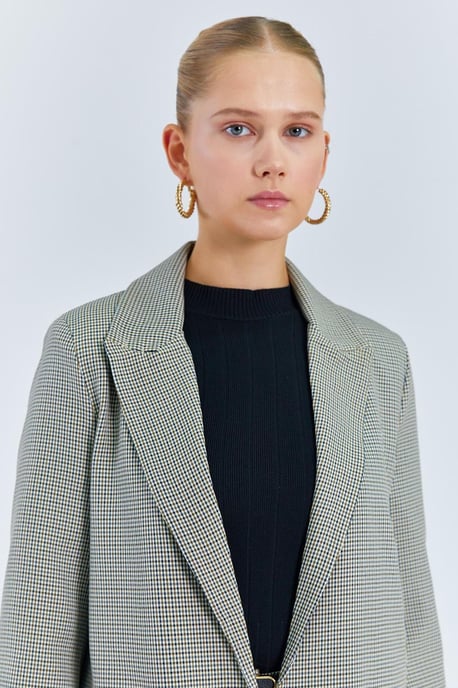 Lång rutmönstrad crepe-blazer - Image 5