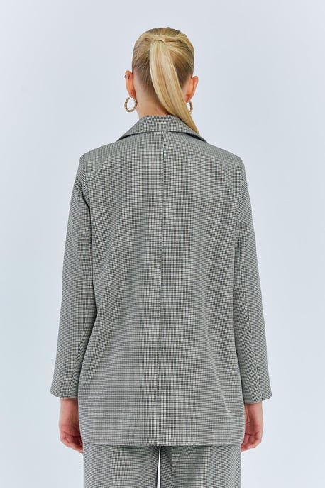 Lång rutmönstrad crepe-blazer - Image 6