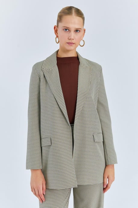 Long Plaid Crepe Blazer - Image 1