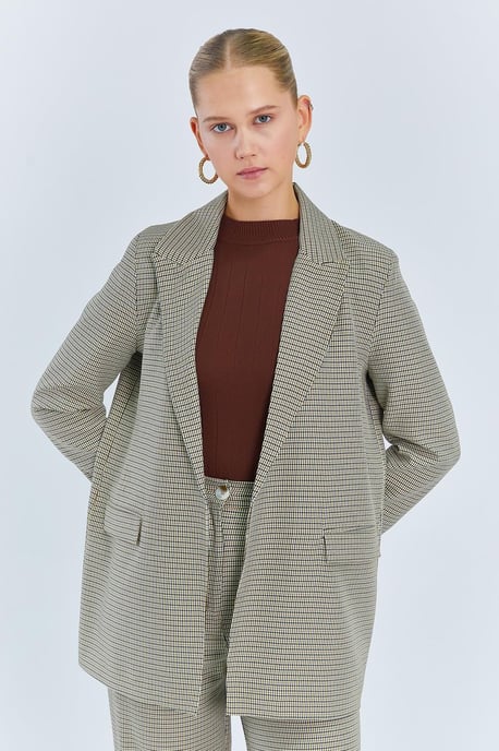 Long Plaid Crepe Blazer - Image 3