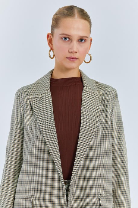 Long Plaid Crepe Blazer - Image 5