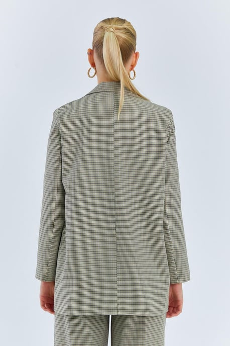 Long Plaid Crepe Blazer - Image 6