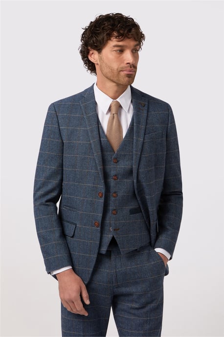 Long Sleeve Slim Fit Suit Jacket in Blue - Image 1