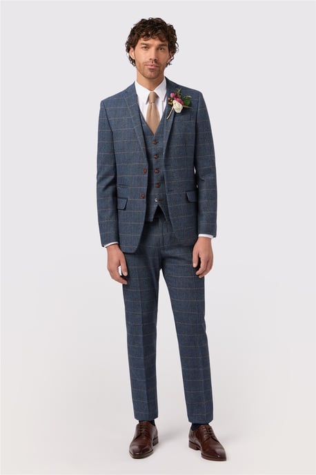 Long Sleeve Slim Fit Suit Jacket in Blue - Image 3