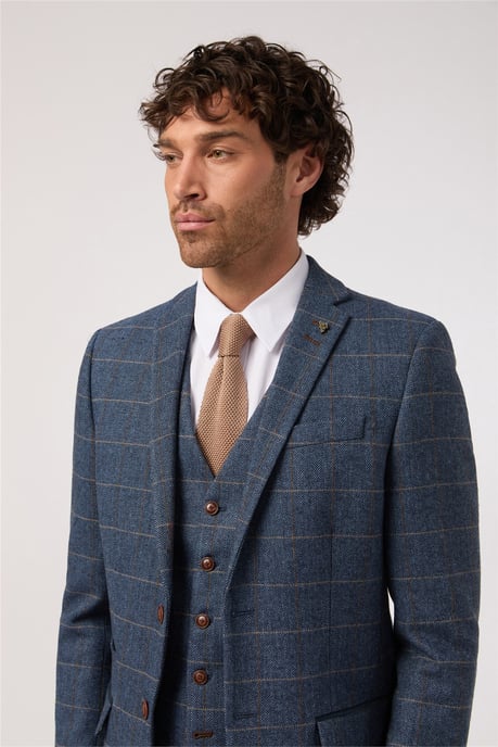 Long Sleeve Slim Fit Suit Jacket in Blue - Image 5