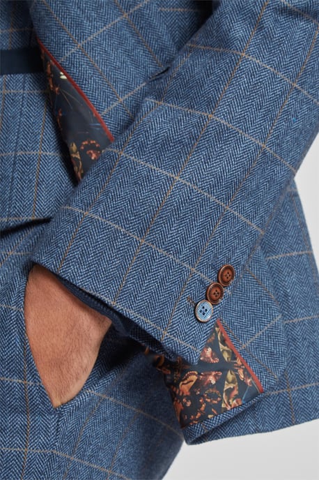 Long Sleeve Slim Fit Suit Jacket in Blue - Image 6