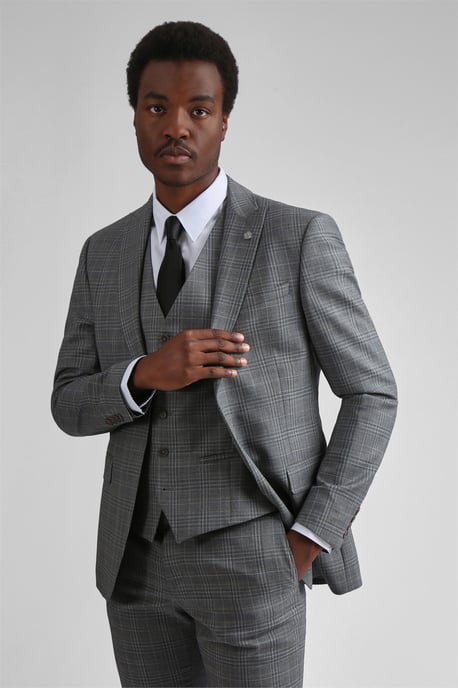 Long Sleeve Slim Fit Suit Jacket in Silver - Image 1