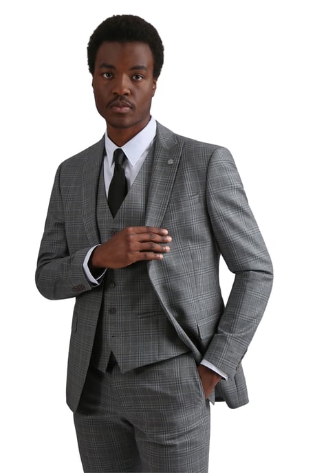 Long Sleeve Slim Fit Suit Jacket in Silver - Image 3