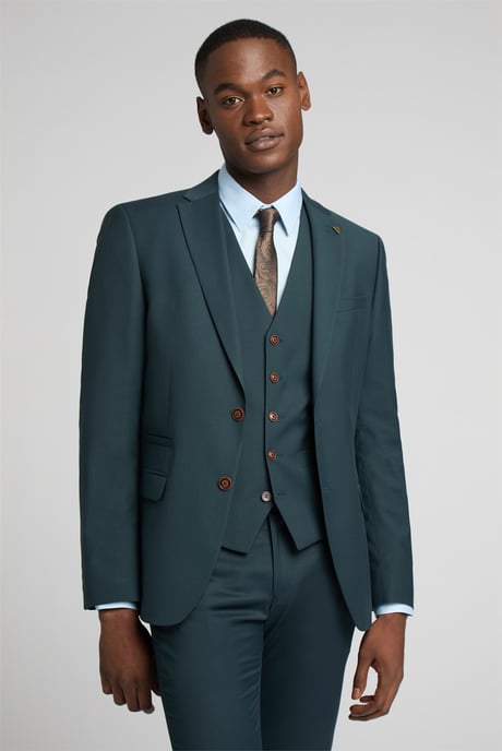 Long Sleeve V-neck Slim Fit Suit Jacket in Dark Blue - Image 1