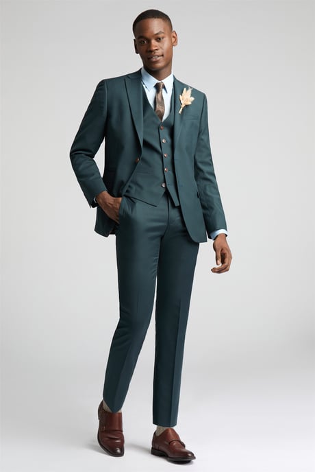Long Sleeve V-neck Slim Fit Suit Jacket in Dark Blue - Image 3