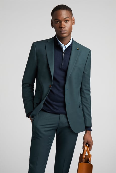 Long Sleeve V-neck Slim Fit Suit Jacket in Dark Blue - Image 6