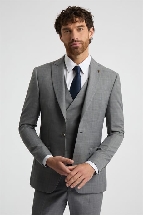 Long Sleeve Slim Fit Suit Jacket in Grey - Image 1