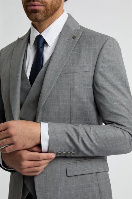 Long Sleeve Slim Fit Suit Jacket in Grey - Image 3