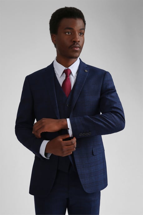 Long Sleeve Slim Fit Suit Jacket in Navy - Image 1