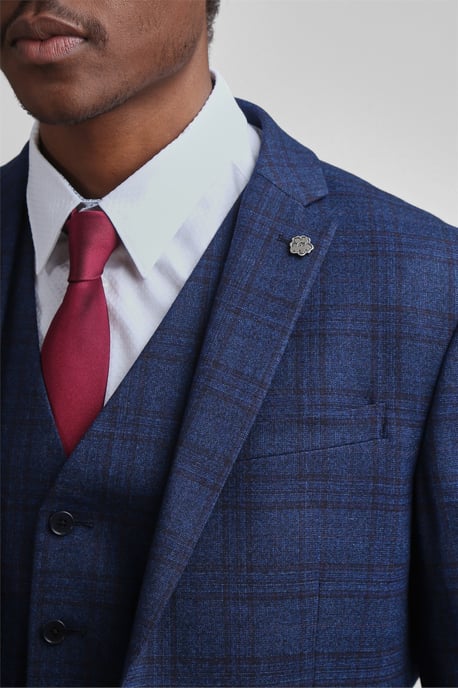 Long Sleeve Slim Fit Suit Jacket in Navy - Image 3