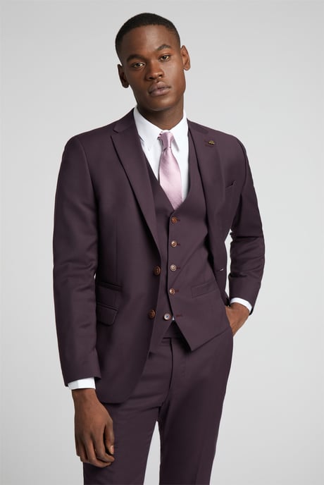 Long Sleeve Slim Fit Suit Jacket in Wine - Image 1