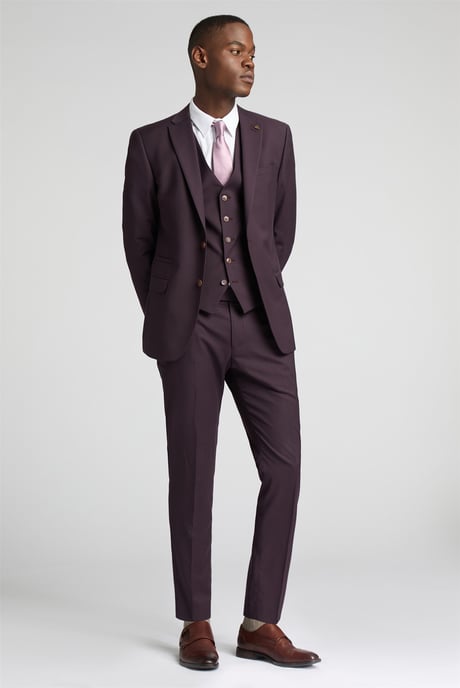 Long Sleeve Slim Fit Suit Jacket in Wine - Image 2