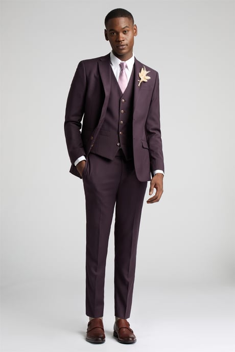 Long Sleeve Slim Fit Suit Jacket in Wine - Image 3