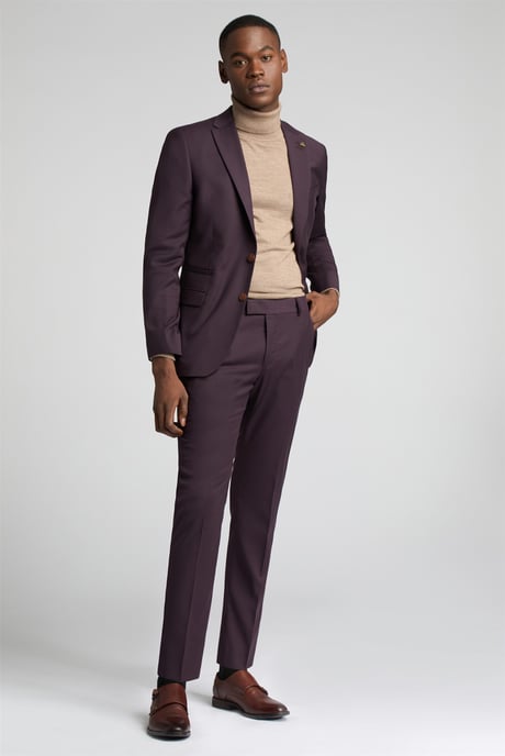Long Sleeve Slim Fit Suit Jacket in Wine - Image 4