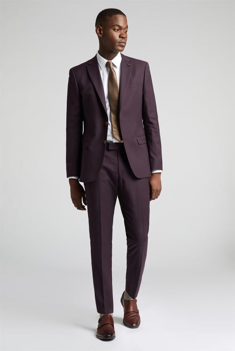 Long Sleeve Slim Fit Suit Jacket in Wine - Image 5