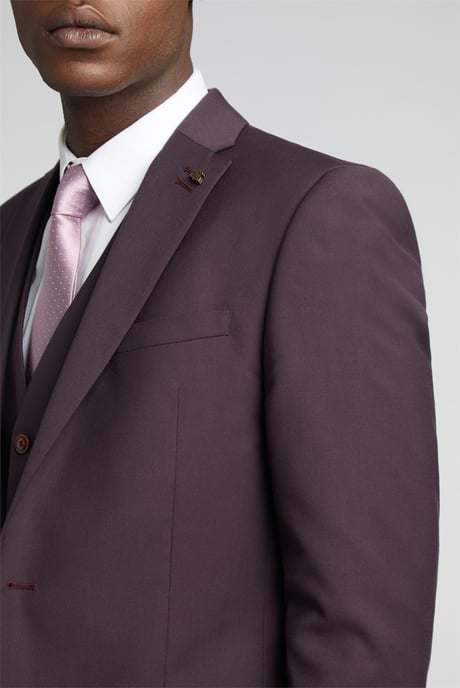 Long Sleeve Slim Fit Suit Jacket in Wine - Image 6