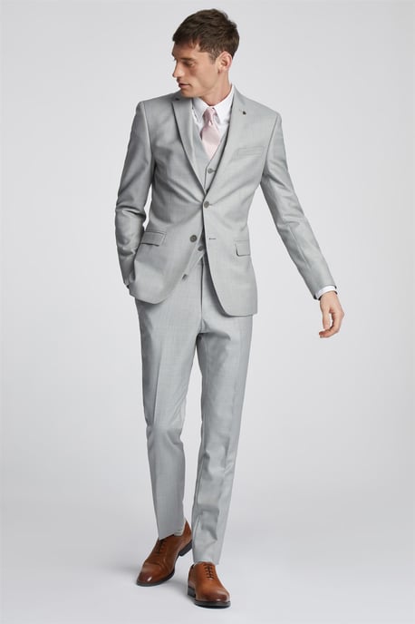 Long Sleeve Slim Fit Suit Jacket in Silver - Image 2