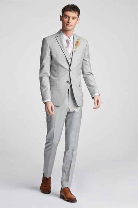 Long Sleeve Slim Fit Suit Jacket in Silver - Image 3