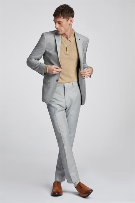 Long Sleeve Slim Fit Suit Jacket in Silver - Image 4