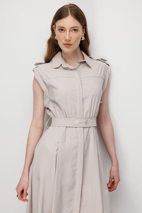 Textured A-Line Midi Shirt Dress with Belt - Image 3