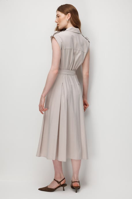 Textured A-Line Midi Shirt Dress with Belt - Image 4