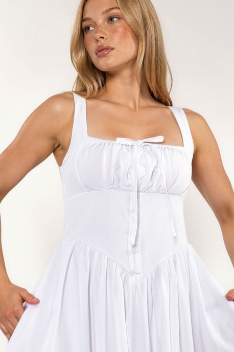 Midi Dress with Square Collar and Button Detail - Image 4