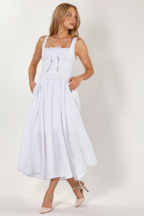 Midi Dress with Square Collar and Button Detail - Image 5