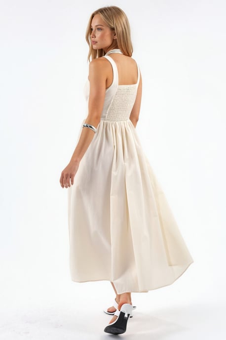 Midi Dress with Square Collar and Button Detail - Image 2