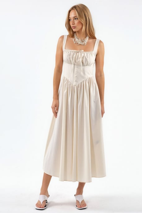 Midi Dress with Square Collar and Button Detail - Image 5
